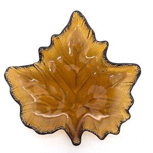 Amber Depression Glass Maple Leaf Shaped Candy Dish Bowl Ashtray Textured Finish
